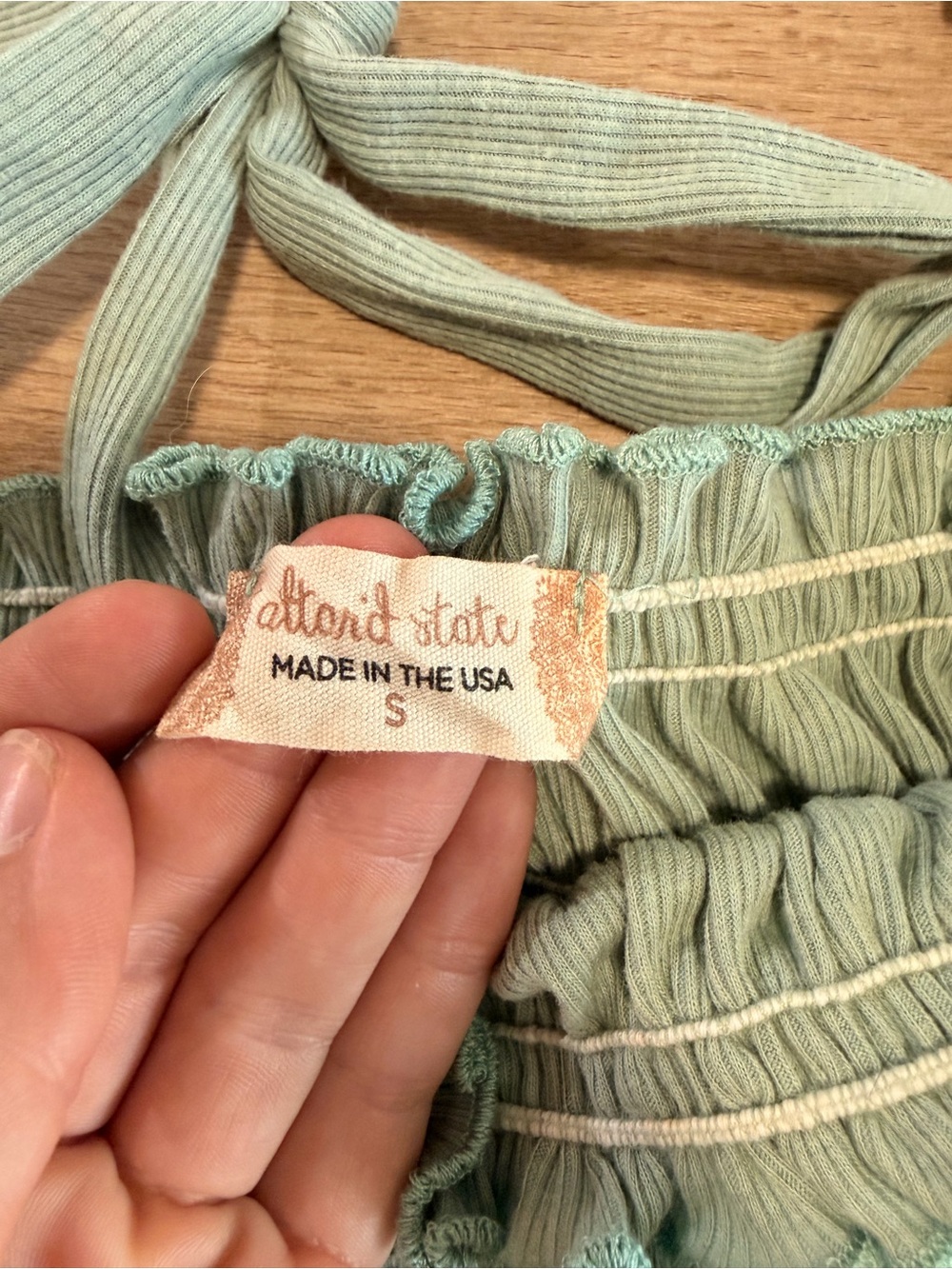 Altar’d State Smocked Tie-Shoulder Peplum Tank Top - Sage Green - Picture 3 of 3